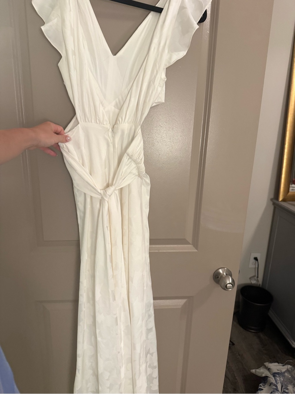 BHLDN Ivory V-Neck Ruffled Sleeve Maxi Dress